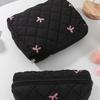 Yousheng Quilted Cosmetic Case Soft Makeup Pouch with Bow Embroidery Travel Toiletry Organizer for Women Girls Makeup