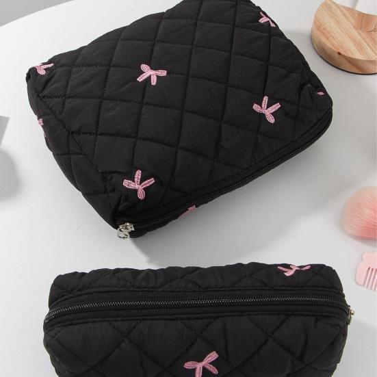 Yousheng Quilted Cosmetic Case Soft Makeup Pouch with Bow Embroidery Travel Toiletry Organizer for Women Girls Makeup