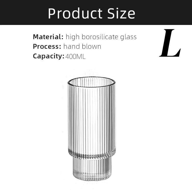 200/300/400ml Stripe Glass Coffee Cups Simple Transparent Water Cup Mug Household Party Bar Juice Milk Whiskey Juice Glassware
