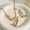 Youthway Exquisite Statement Stainless Steel Gold& White Zircon Star Boots Pendant Necklace Earrings Trendy Lady Jewelry