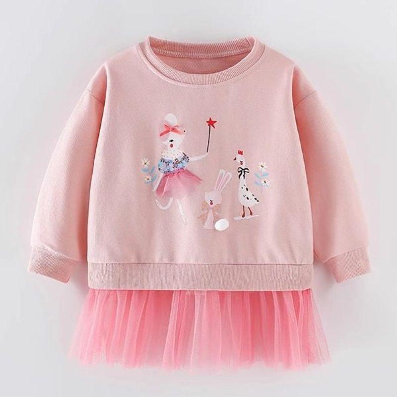 Свитшот для девочек в стиле внешней торговли, новый осенне-зимний стиль, милый кролик, детский пуловер с длинным рукавом и круглым вырезом, красивый топ для маленькой девочки 10485 140 cm