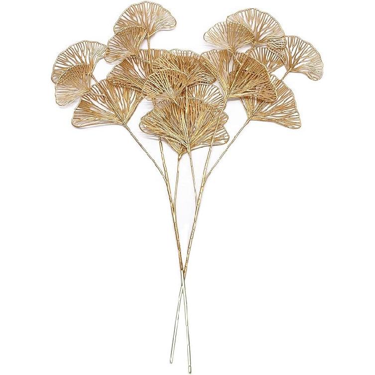 PASYOU Fake Leaves Plants for Christmas Decor, Gold Artificial Shrubs Grass Foliage Plastic Bulk Leaf Indoor Outdoor Home Garden Party Hotel Verandah