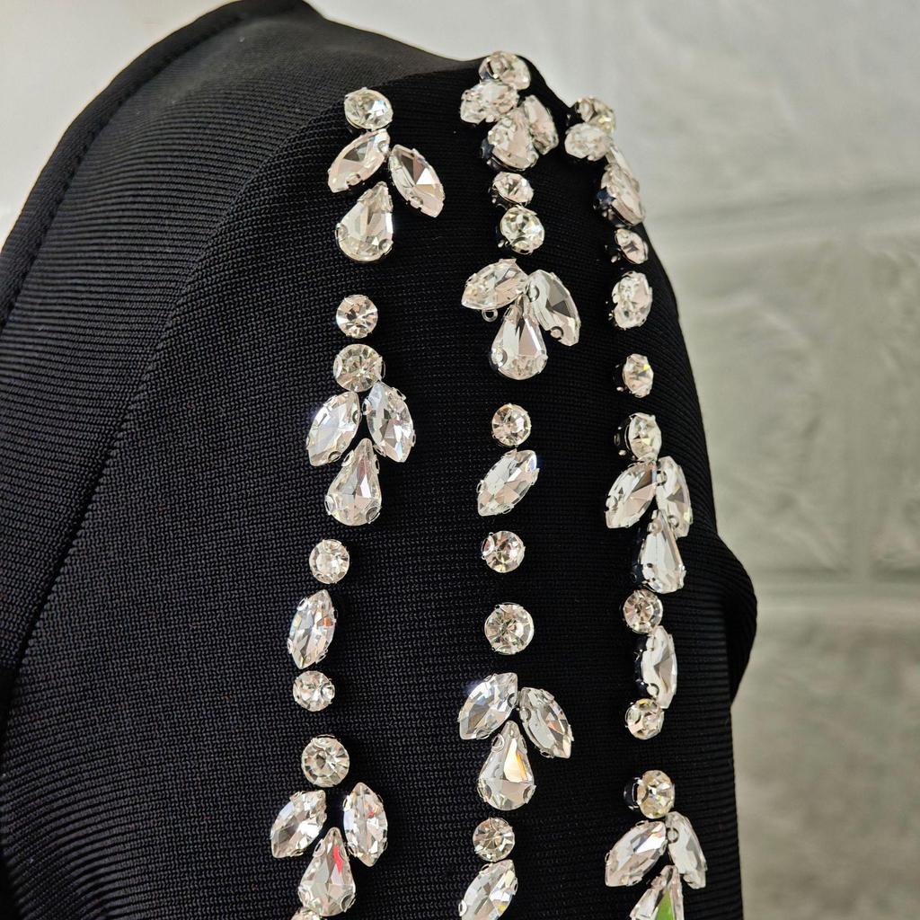 European & American Luxury Rhinestone Square Neck Bandage Dress - Slim Fit, Elegant Socialite Evening Wear.