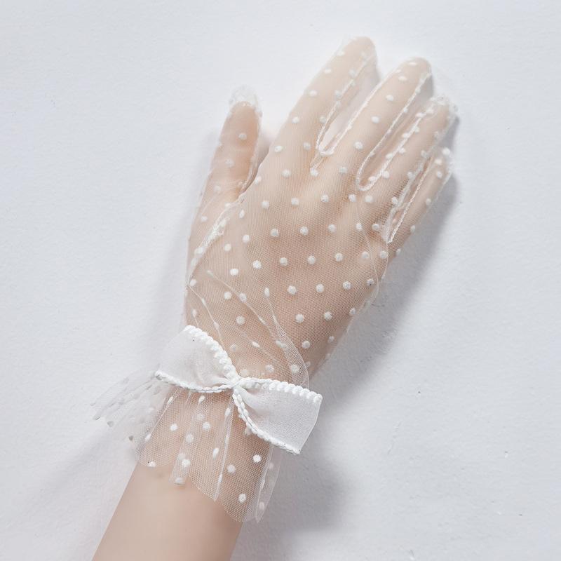 Weiße Braut Hochzeitskleid Fingerhandschuhe Spitze Mesh Kurz Dünn Transparent Handschuhe Exquisite Deko Accessoires Handschuhe