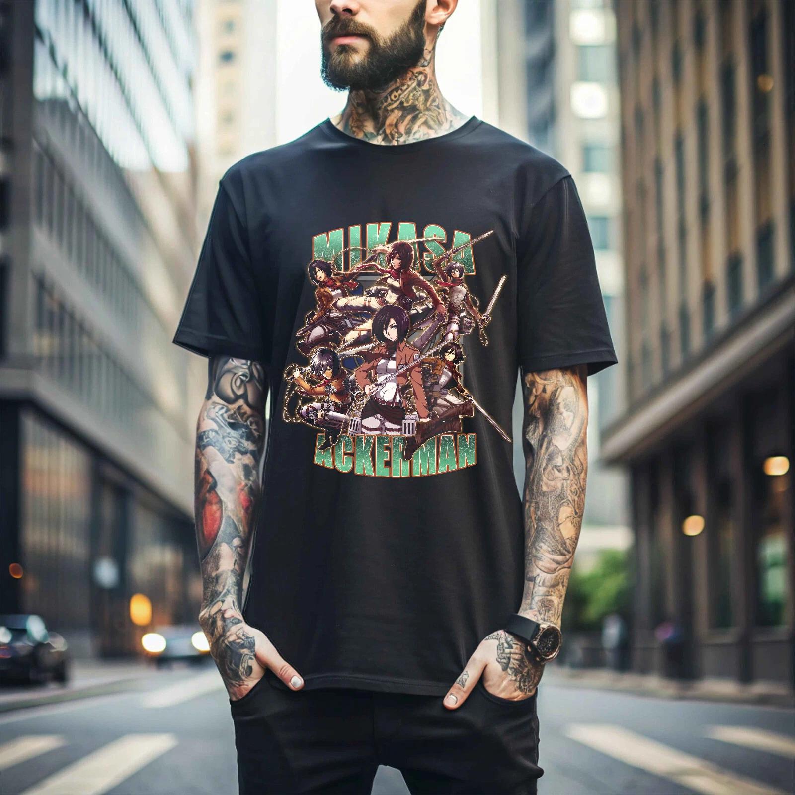 MENS WOMENS Attack On Titan Mikasa Eren and Mikasa T-Shirt Girl Anime AOT Shirt Tee Gift 221 L