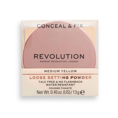Makeup Revolution, Conceal & Fix, Vegan, Loose Setting Powder, Medium Yellow, 13 G