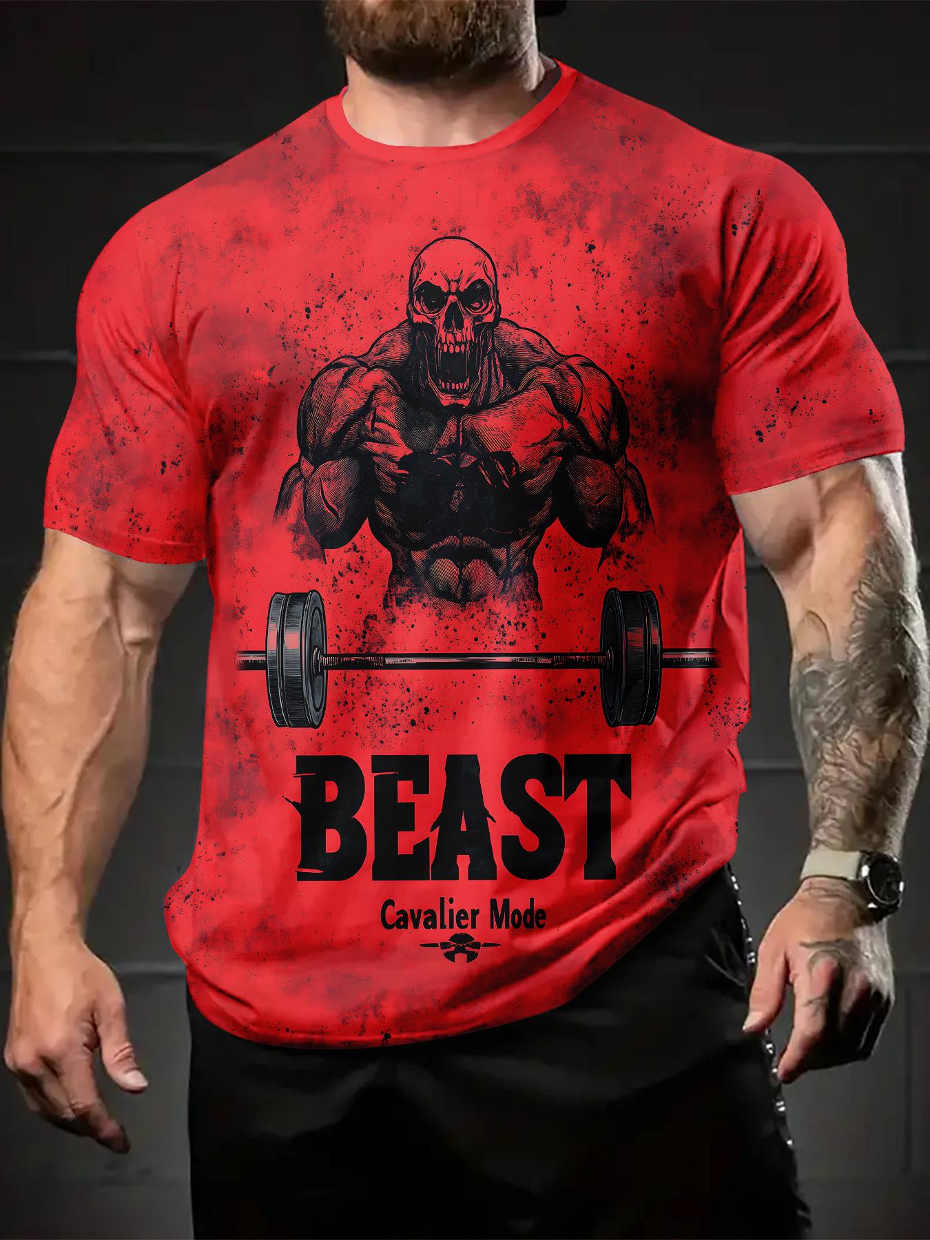 

Summer men s fashionable short-sleeved, Beast Theory 3D printed pattern round neck T-shirt, outdoor casual sports top, casual T-shirt for daily wear XL