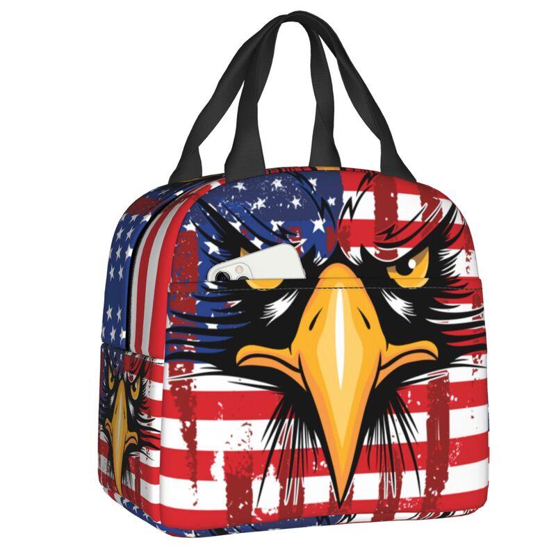 USA American Flag Thermal Insulated Lunch Bags Women United States US Stars Portable Lunch for Camping Travel Food Box