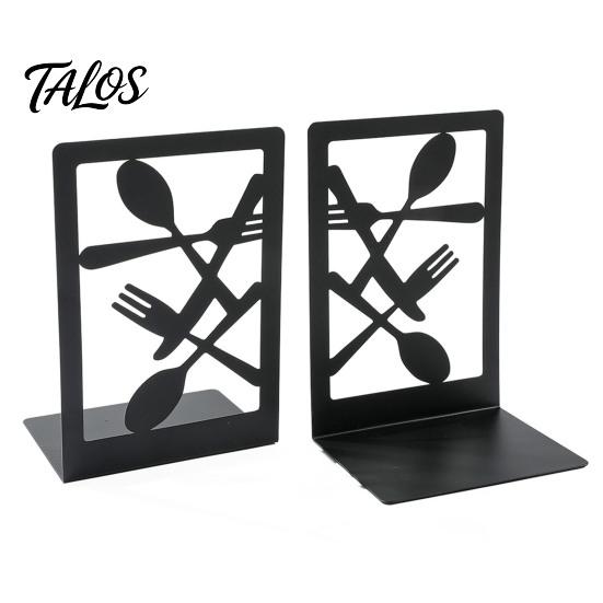 Wear Resistant Bookends 1 Pair Kitchen Metal Decorative Bookend for Shelves, Heavy Duty Non-Skid Book Dining Room Holder Stand, Black Support Stopper