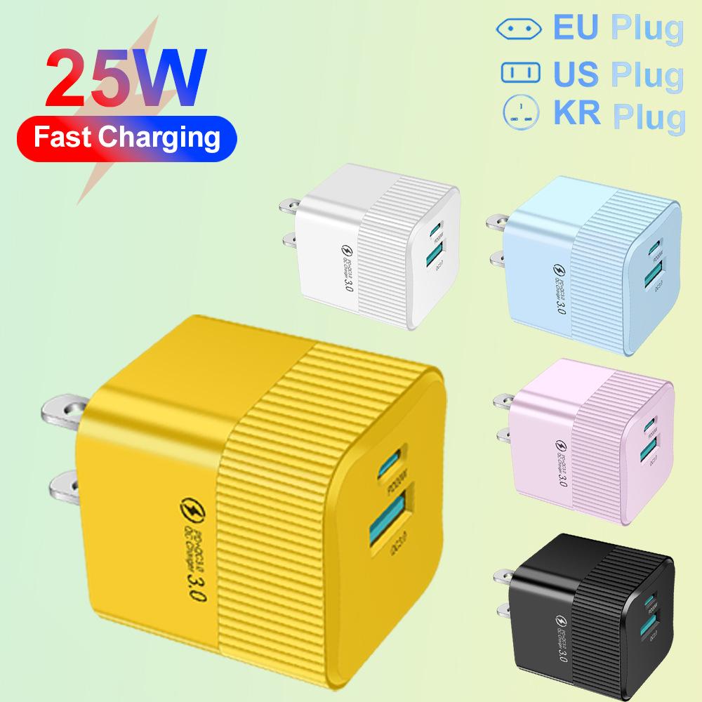 Super Fast Charging 25W Macaron USB+PD Charger for EU/US/KR Phones
