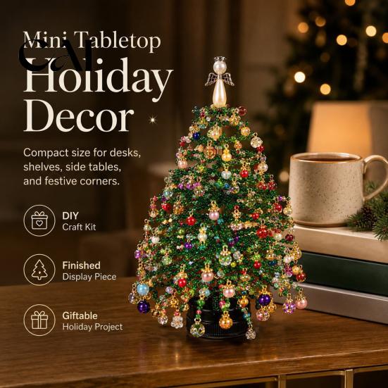 School Holiday Art Supplies DIY Beaded Christmas Tree Kit, Handmade with LED Lights, Craft Project, Bead Crafting Kit for Adults, Home Festive