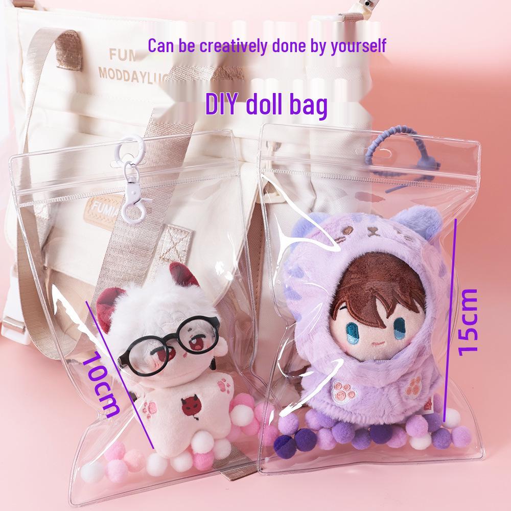 Handmade Trendy Doll Bag with DIY Raincoat, Transparent Waterproof Storage, and Dustproof Cotton Fabric.
