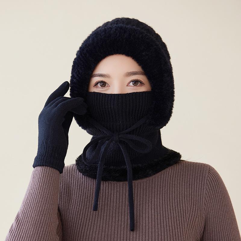 New Winter Cycling Fleece Thickened Warm Needle Wool Pullover Hat Women's Scarf Integrated Ear Protection Knitted Hat