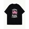 Flamingo Party Crew Übergroßes T-Shirt Schwarz Flamingo Grafik und Textdesign für Freizeitkleidung Sommeroutfits Strandparty-Stil