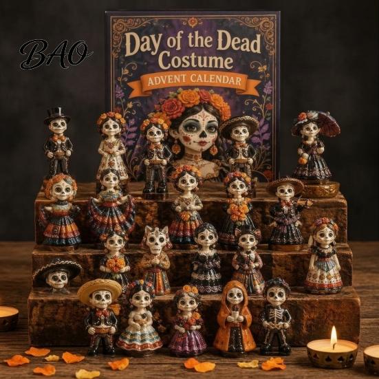Festive Desktop Display Ornaments Day of The Dead Costume Advent Calendar 2026, 24 Days Countdown with Traditional Altar Table Decorations Pcs