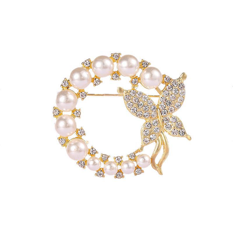 High-End Pearl & Rhinestone Butterfly Brooch for Women's Fashion Suits and Scarves
