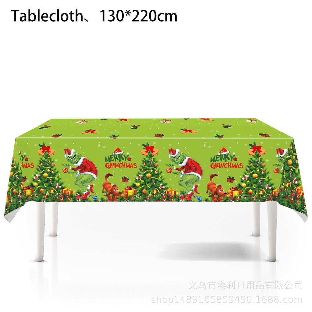 Christmas Grinch Party Decorative Tableware Flag Tablecloth Set Supplies Arrangement Paper Plate Tableware Disposable