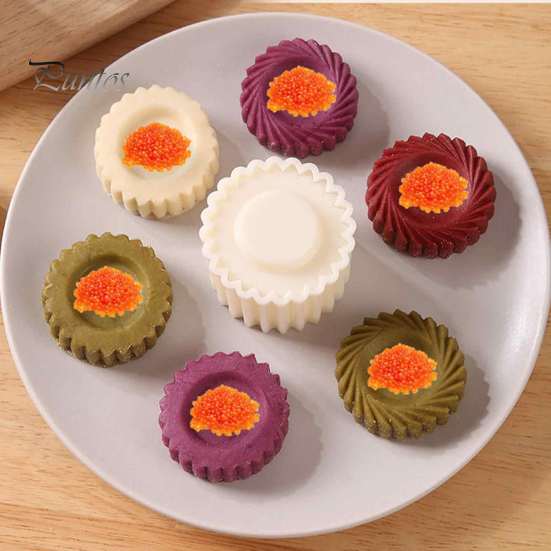 Kitchen Hand Press Tool Sunflower Pattern Round Mooncake Mold, Double Ended Plastic Pastry Holiday Festival Mold Tool, Easy Clean Dough Embosser