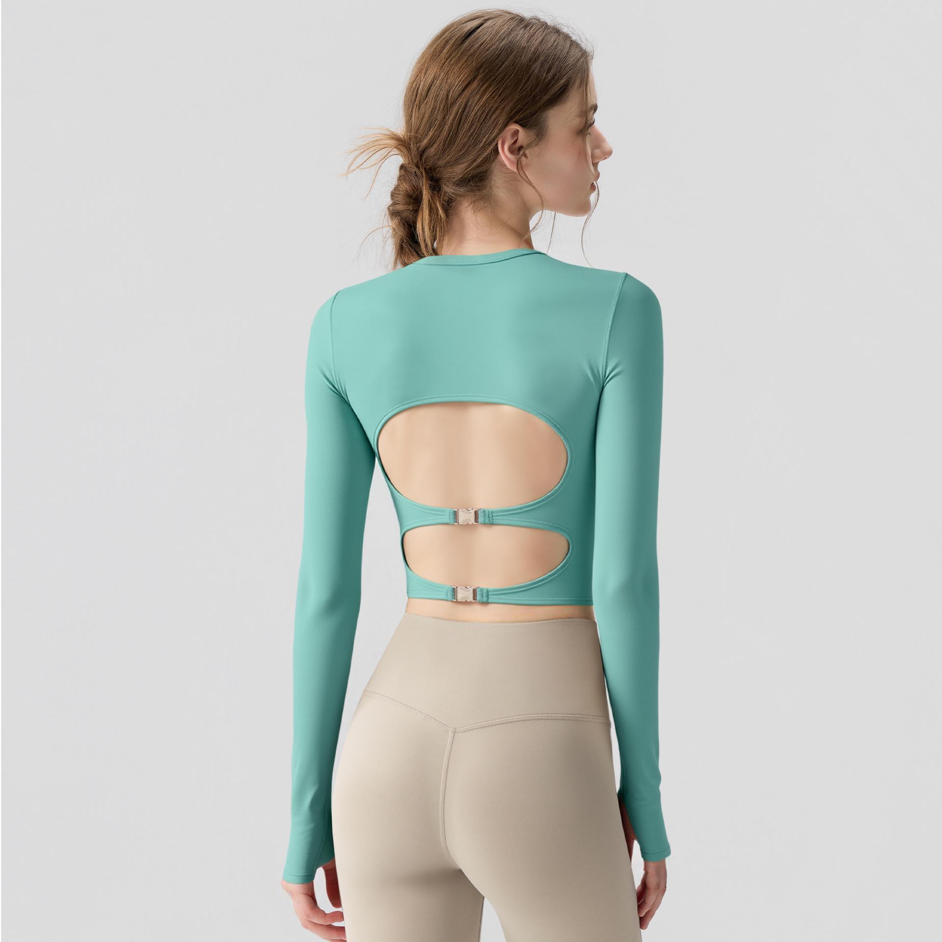

Hollow Back Yoga Slim Fit One-Piece Long Sleeve Top with Built-in Bra for Women L (Recommended Weight 110-120 Jin)