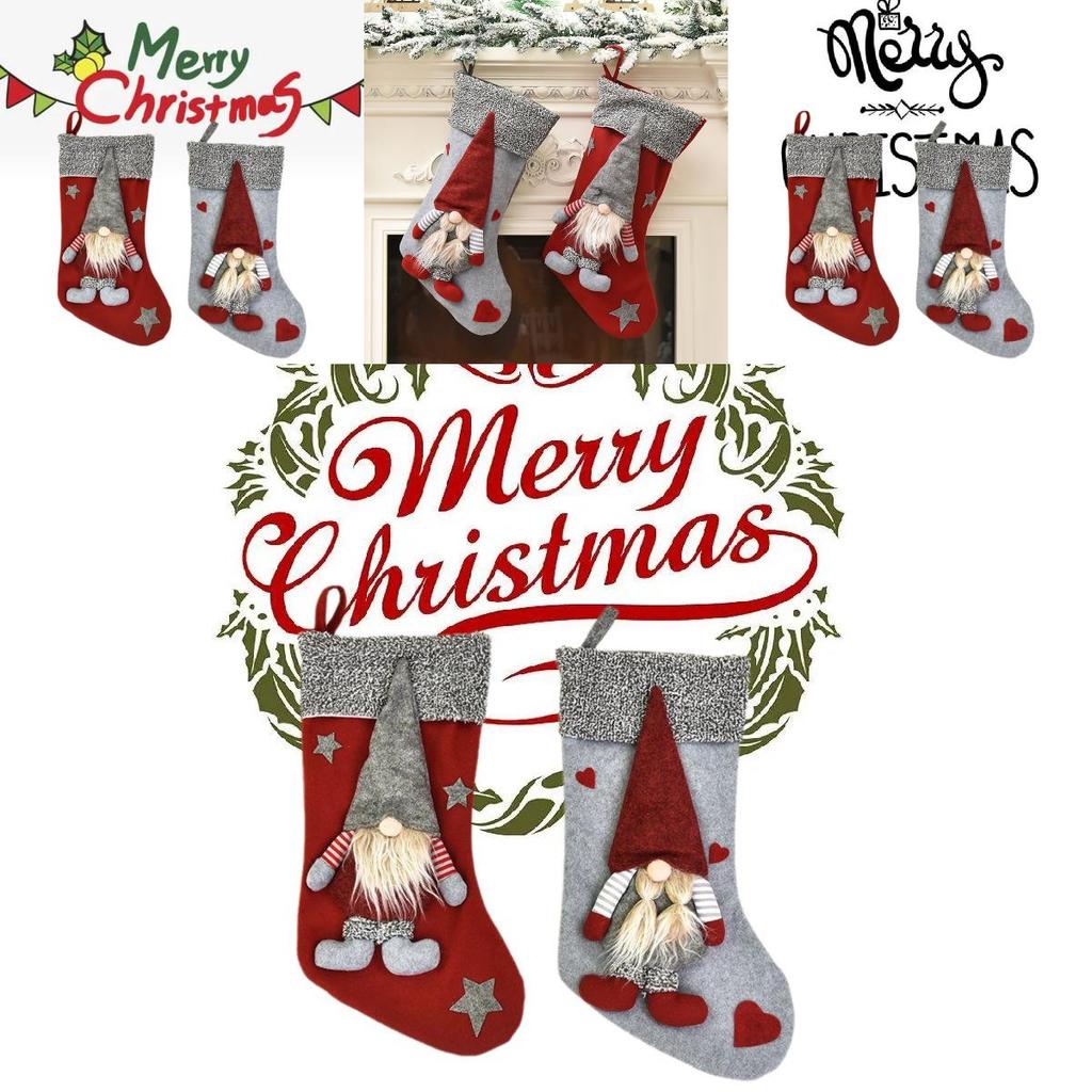 Creative Nordic Forest Santa Dolls And Red Christmas Socks Gift Bags For Festive Decor