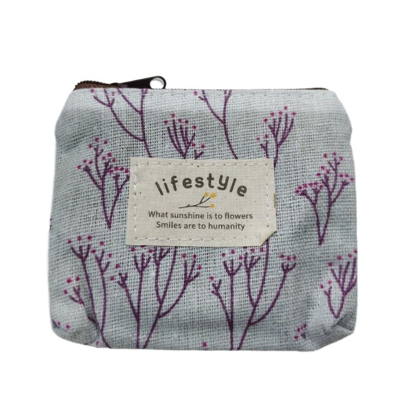 

Practical Headset Holder Wallet Flower Printed Coin Purse Women s Fabric Purse Coin Bag with Convenient Fastening синій