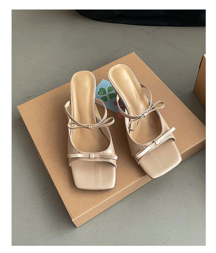

Fashion French Elegant Wedge Heel Slippers for Women s Head Style, Open-toe One-line High-heeled Sandals with Bows, New Summer Style 34 абрикосовый