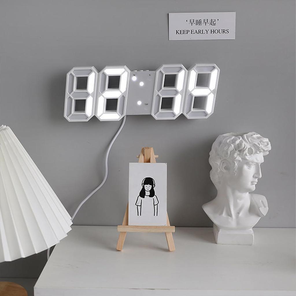 LED Room Decor 3D Digital Alarm Clock (TabletopWall Mount) with Snooze Function, 4 Brightness Levels, CalendarTemperature Display12H24H Time Display