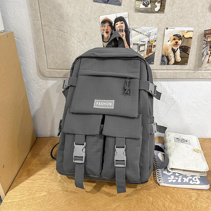 Solid Color Schoolbag Women's Large Capacity Travel Backpack Student Backpack