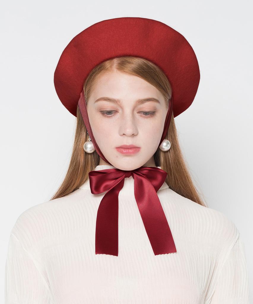 Peulojegteuin Ribbon Beret (Burgundy)
