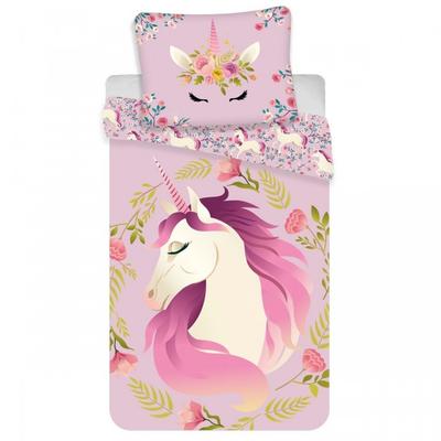 Conjunto de capa de edredon floral de algodão unicórnio