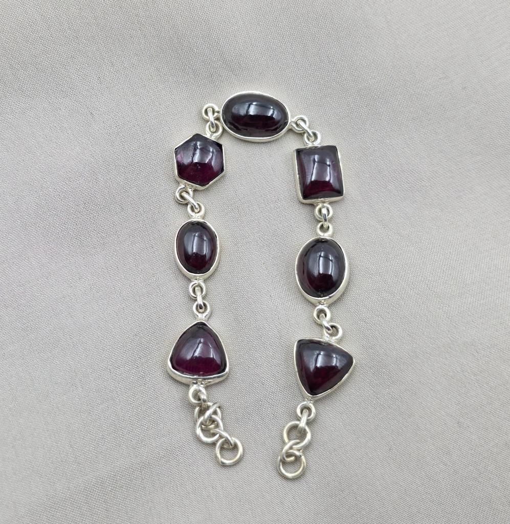 925 Sterling Silver Garnet Link Bracelet Natural Gemstone Handmade Artisan Jewelry Gift for Her