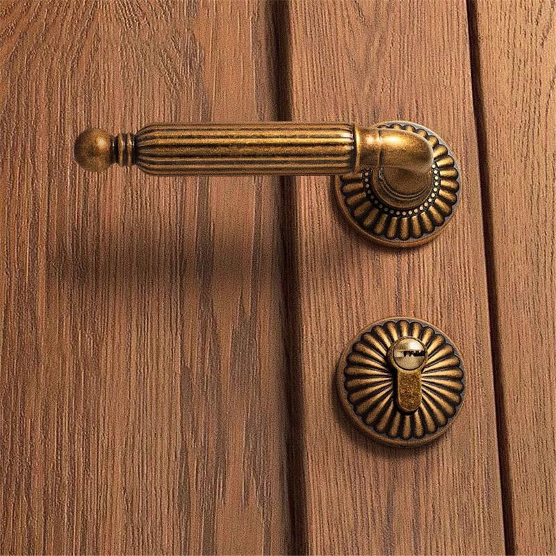Luxury French Sunflower Yellow Bronze Bedroom Door Lock Indoor Door Handle Silent Split Lock Retro American Wooden Door Lock