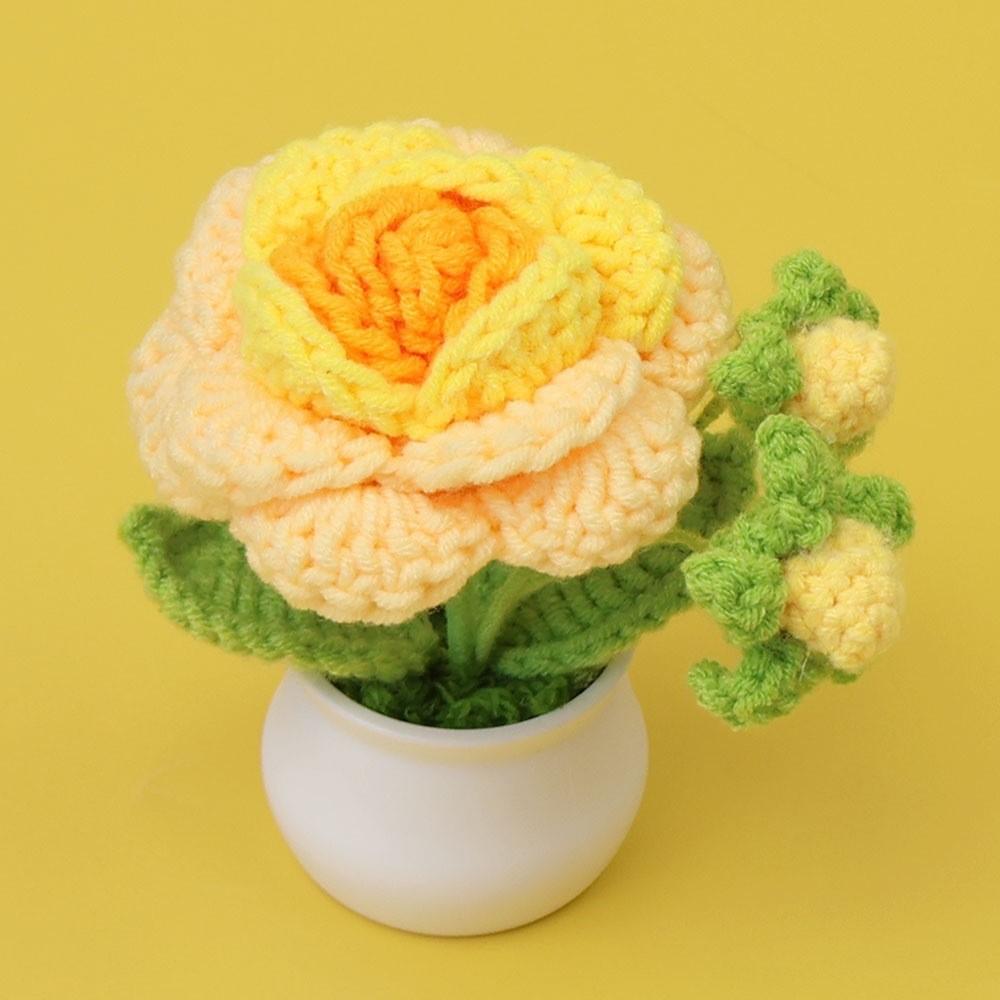 Hand-Knitted Wool Fake Flowers Set: Sunflower, Carnation, Tulip - Desktop Decor, Teacher/Student Gift, Everlasting Bouquet