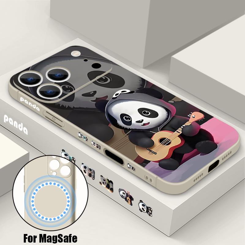 For iPhone 17 Pro Max Case Guitar-playing Panda Magnetic For Magsafe Silicone Cover For iPhone 16 Pro Max Funda iPhone 15 14 13 12 11 16E Air