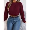 Autumn and Winter Casual Solid Color Twist Long-sleeved Pullover Navel-baring Sweater