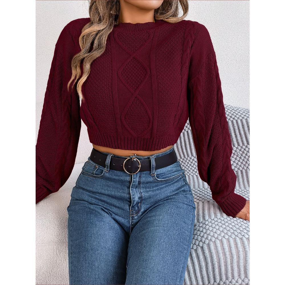 Autumn and Winter Casual Solid Color Twist Long-sleeved Pullover Navel-baring Sweater