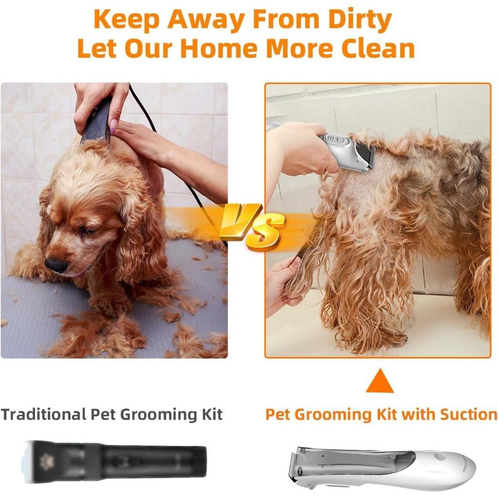 2 IN 1 Pet Hair Absorbing Electric Shaver 3-speed Adjustable Cat and Dog Hair Trimming Machine Vacuum Pet Grooming Clippers