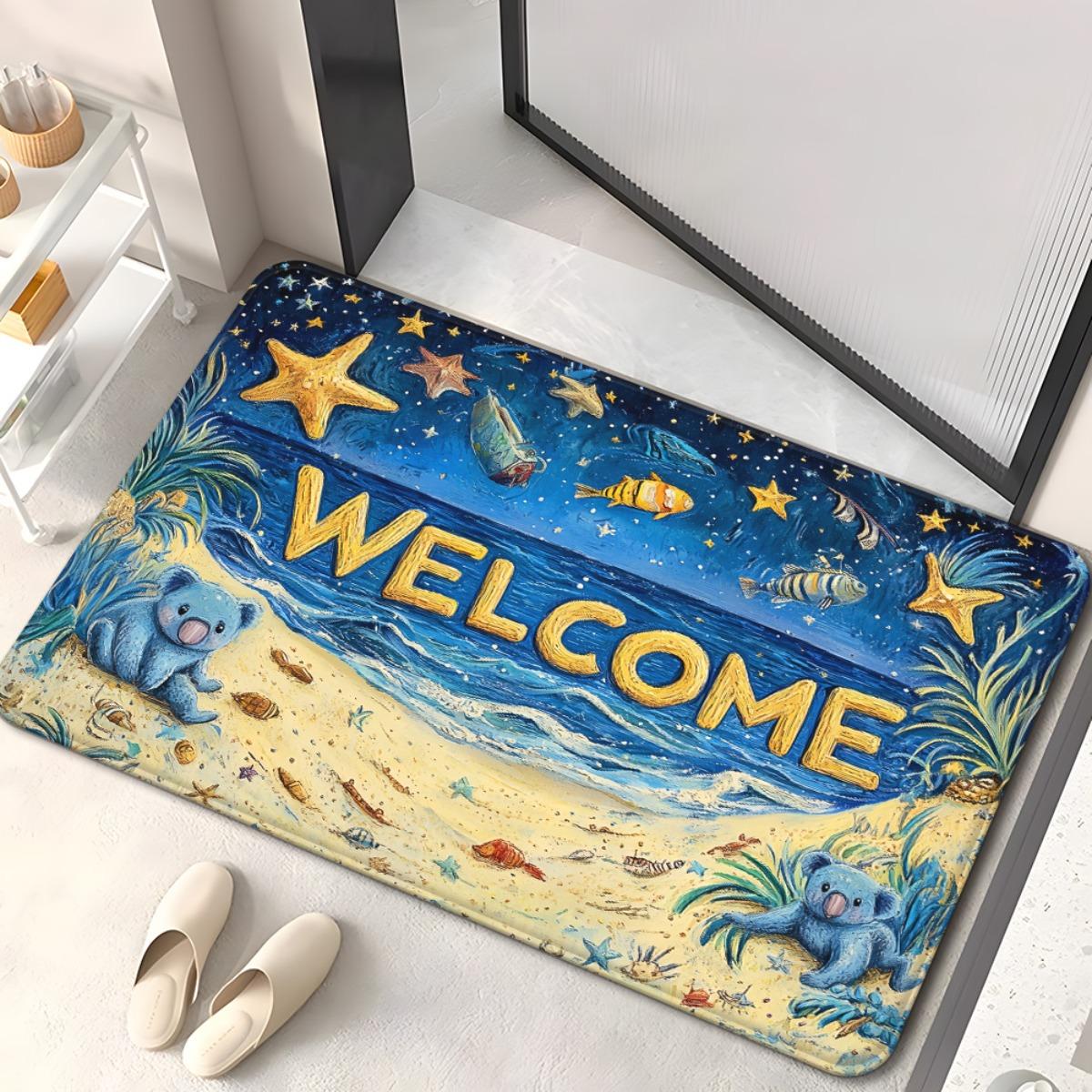 

1pc Welcome Ocean Beach Doormat Non-Slip Absorbent Microfiber Rug for Bedroom Living Room Outdoor 40x60cm 40x60cm