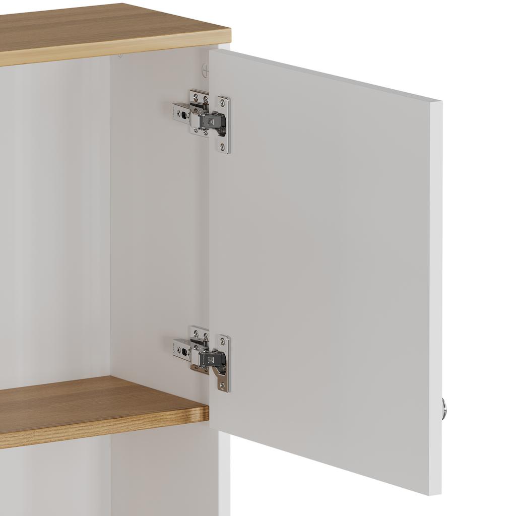 Stilvolles weißes Esszimmer-Sideboard mit 2 Schubladen und 4 Türen – Elegantes Buffet für Küche, Wohnzimmer mit silbernen Griffen und Stauraum