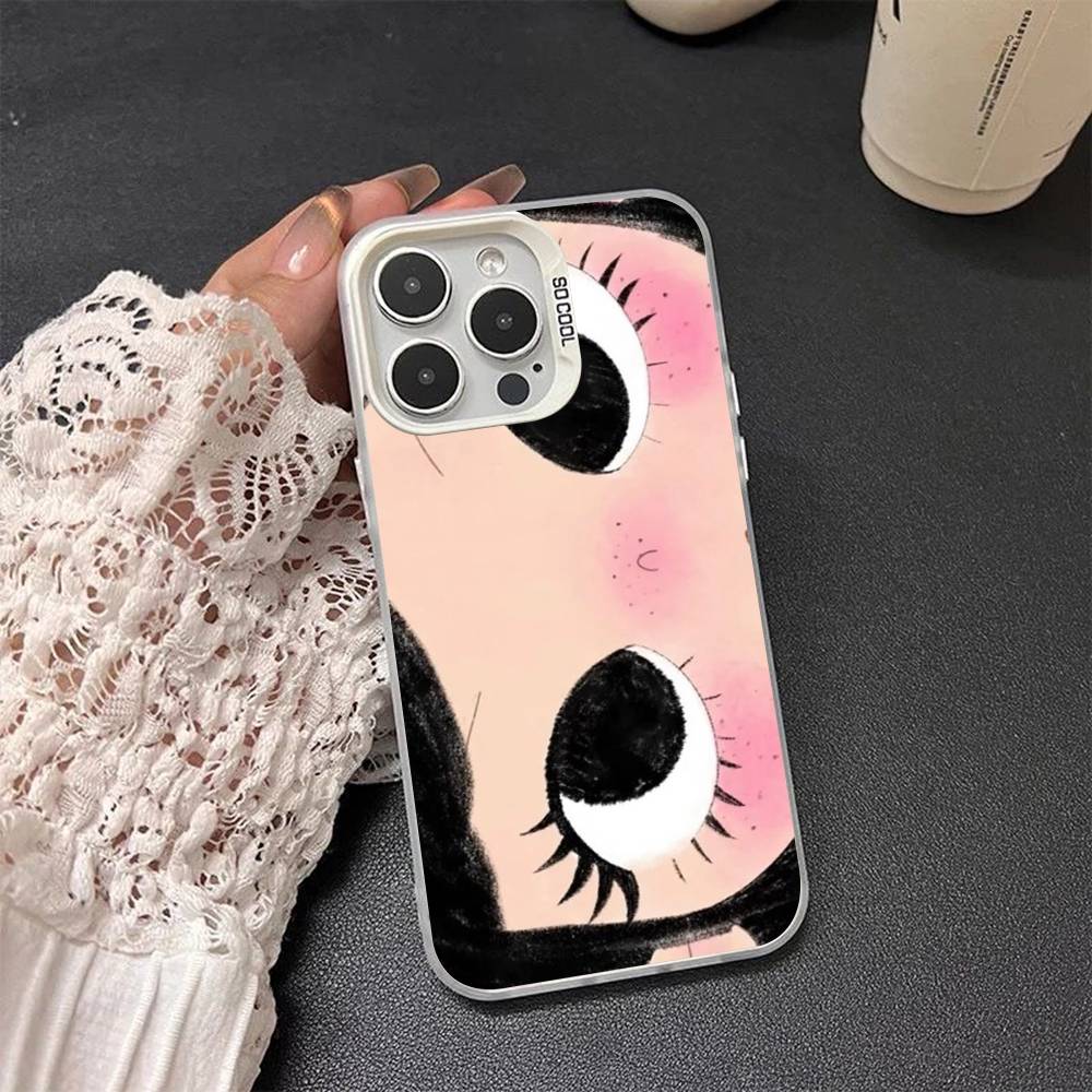 

Kawaii Cute Black Big Eyes Cool Colored Silver frosted For iPhone Phone Case 17 16 15 14 13 12 11 Pro Max XR Plus Shockproof iPhone 15