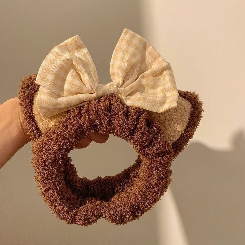 Hair Band Wash Face Cute Cartoon Plush Cat Ears Bow Bear Mask Hair Band Korean Version Headband Hair Accessories