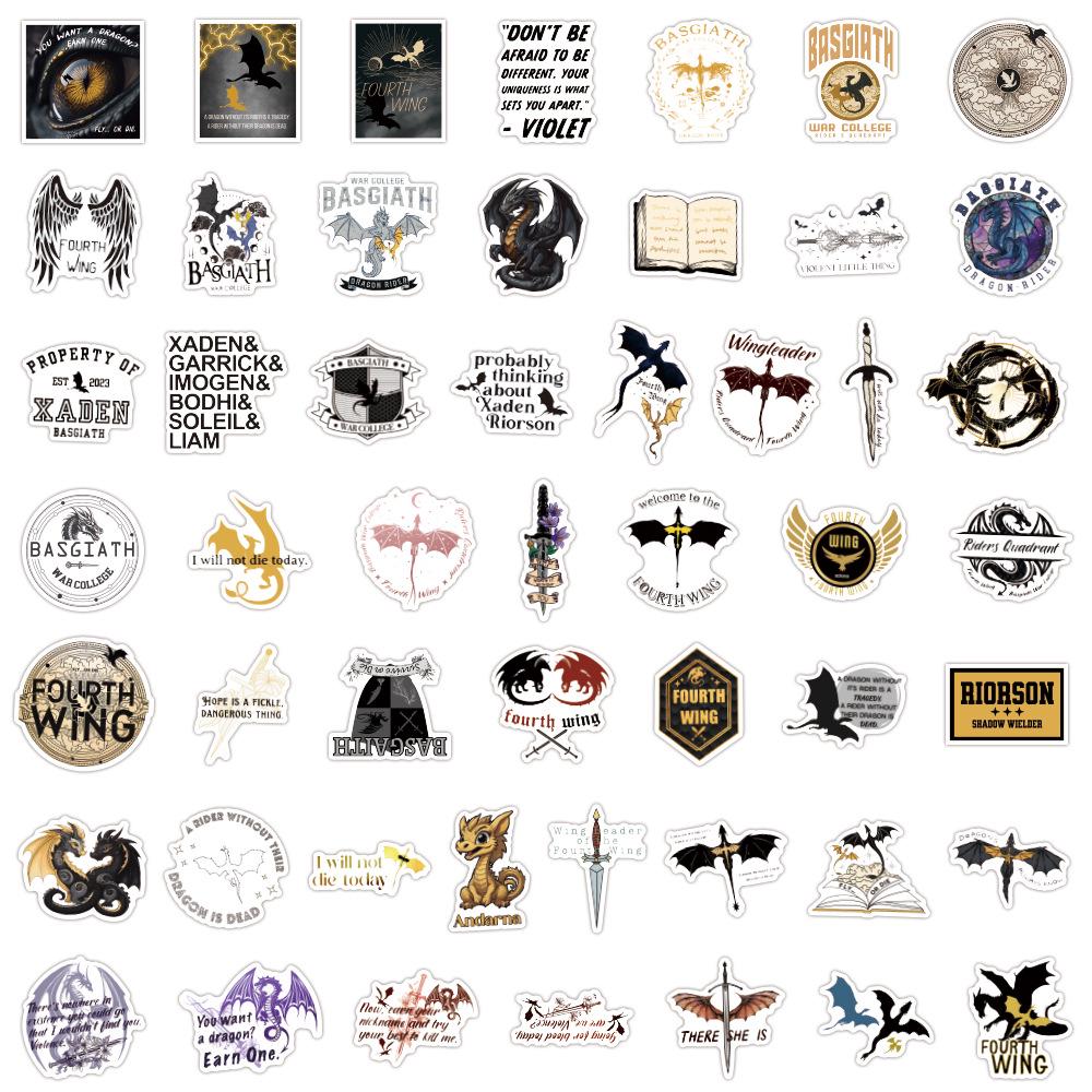 50 Sheets Fourth Wing Graffiti Waterproof Stickers for DIY Computer Desk Decoration