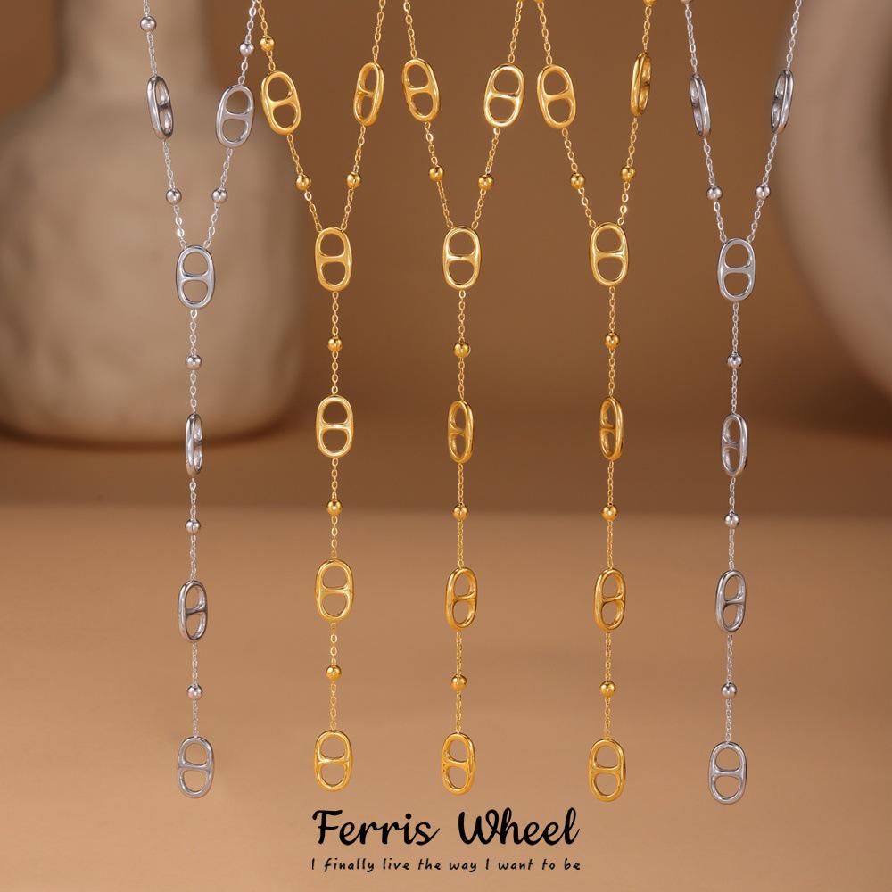 Stainless Steel Gold-Plated Ferris Wheel Pendant Necklace - Light Luxury & Elegant Style