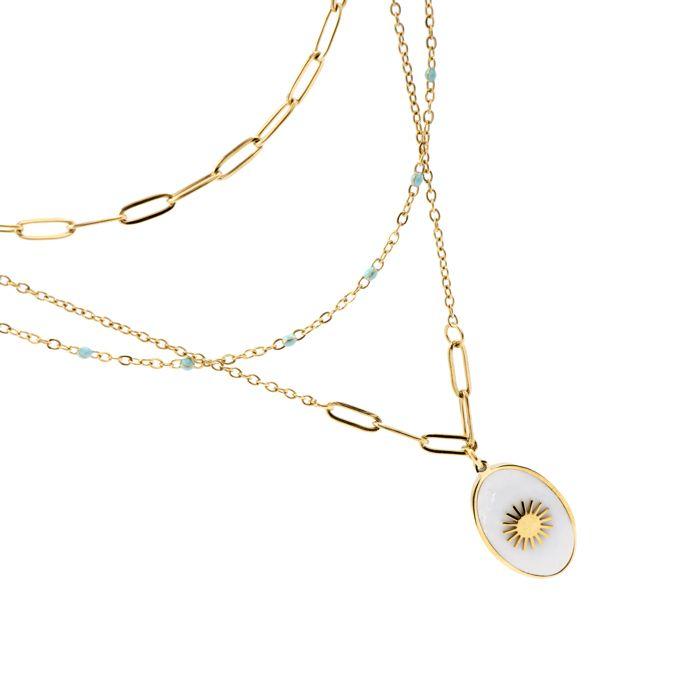 Collier - LUXENTER - Oriel - Nacre Blanche - Or Jaune 18K - 48 Cm + 5 Cm D'extension