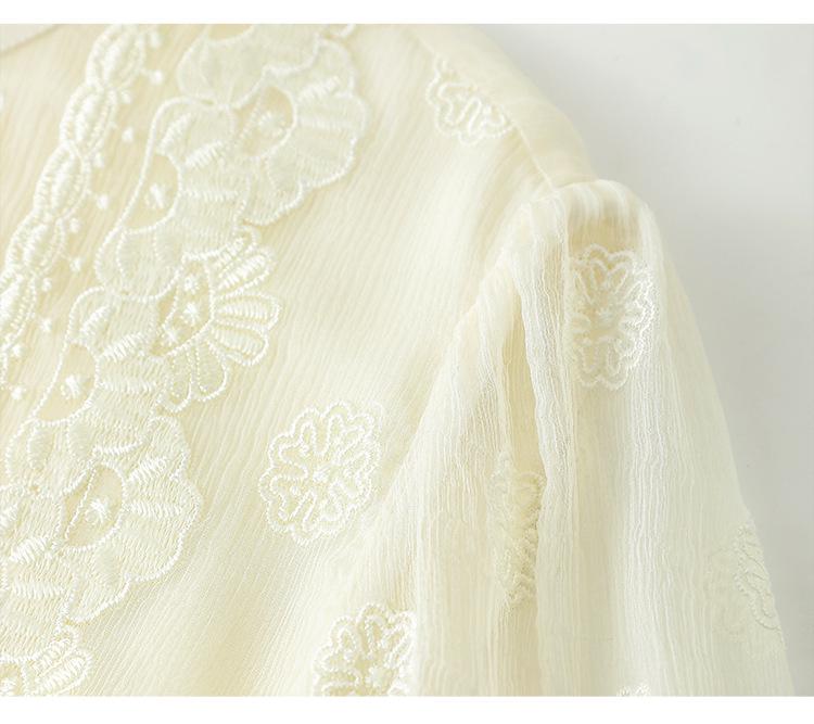 Women's Summer 2025 Slim Waist Embroidered Mulberry Silk Dress - Mid-Sleeve, Plus Size