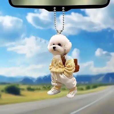 Rearview Mirrors Pendant Car Hanging Ornaments Puppy Man Backpack Acrylic Flat Car Pendant