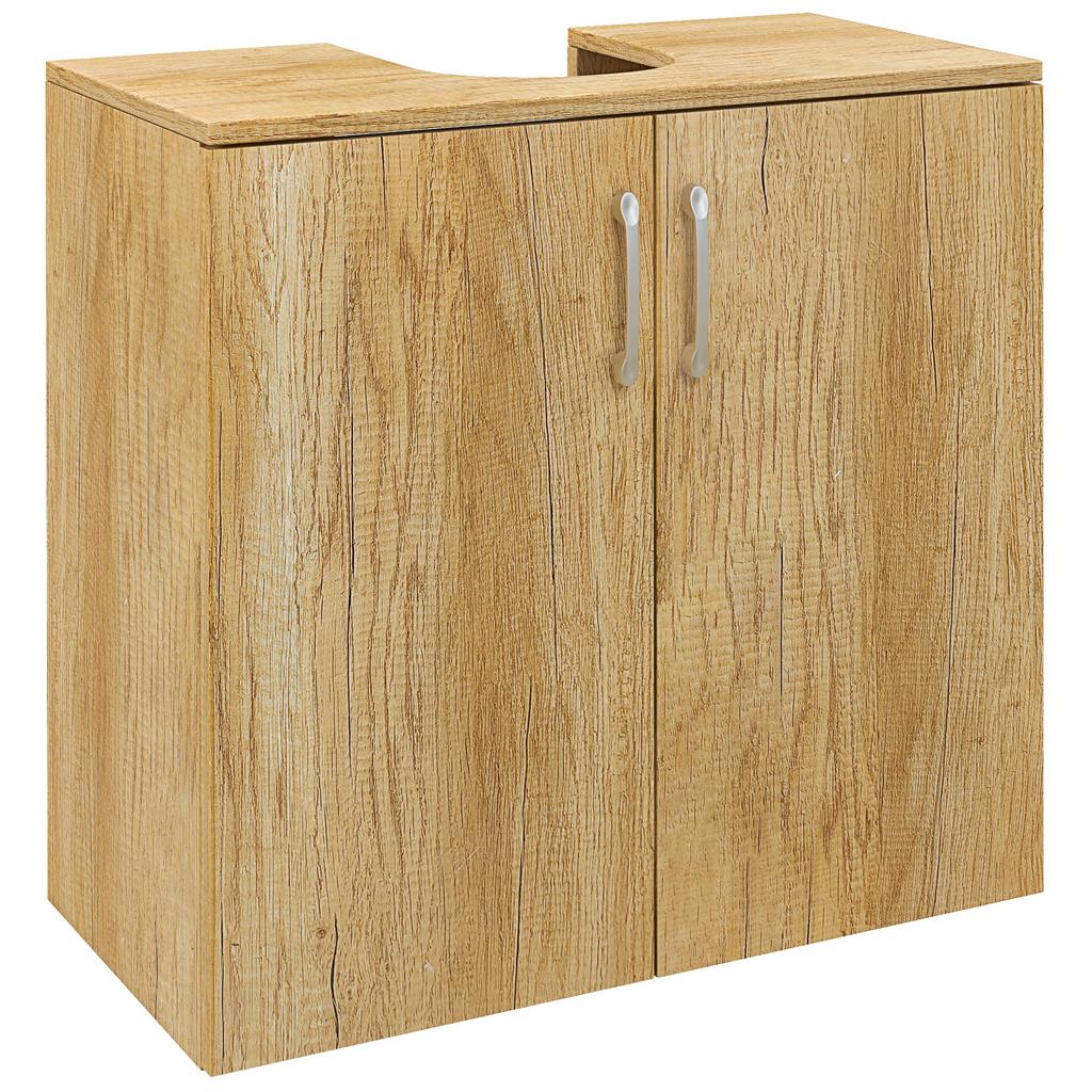 Suspended Under-Sink Bathroom Cabinet with 2 Doors and 2 Shelves in Wood, Natural Color