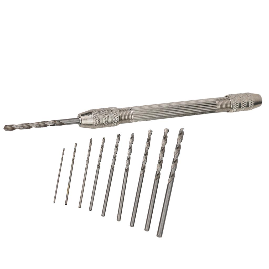 Hand Drill Double Chuck Head Handle Drill Bit Kit Wire Tool Fit 0.3-3.2mm Wire Jewelry Watch Repairing Hand Tool