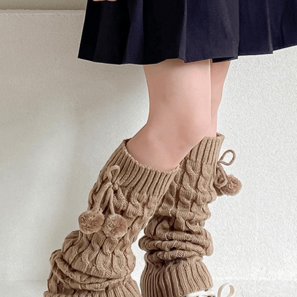 

Balletcore Children s Leg Warmers Korean Style Plush Ball Leg Socks Sweet Knitted Leg Cover Baby кофейный