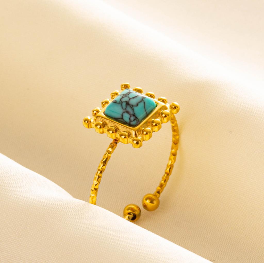 Turquoise Finger Jewelry Long Oval Sun Heart Water Drop Stainless Steel Rings For Women Men Accessories Gold Plated Open Anillos